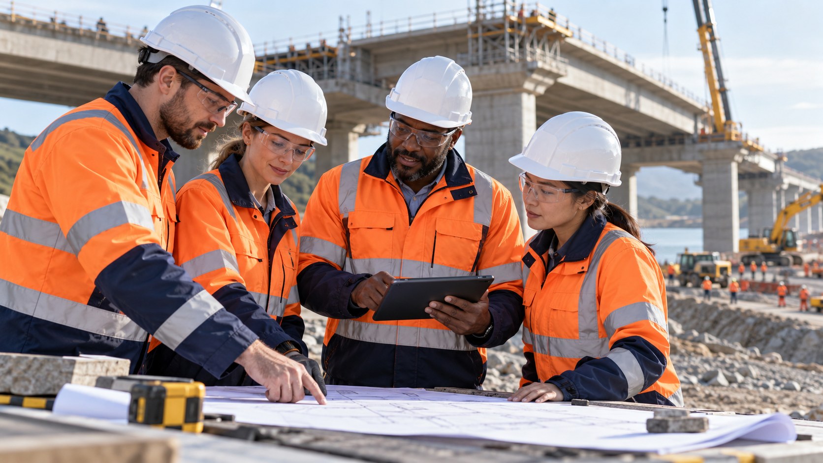 Engineering team reviewing infrastructure plans